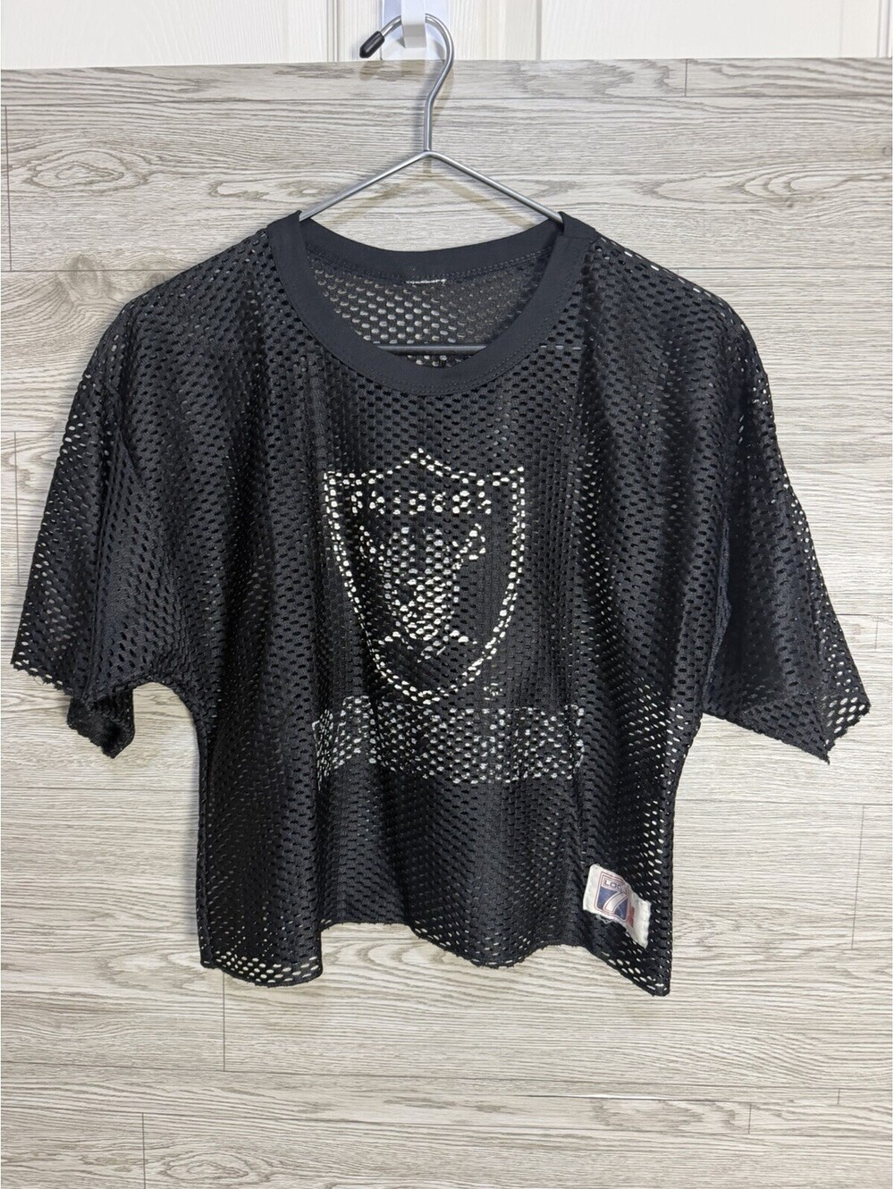 Vintage Oakland Raiders Logo 7 Mesh Black Football Jersey Size M/S Women Crop